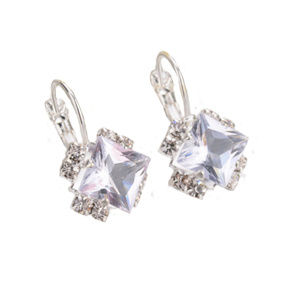 Square Crystal Dangle Silver Plated Earring 461-ss
